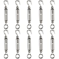 FEPITO 10 Piezas Tensor de Alambre Tensor 304 Gancho y Ojo Tensor Ajustable M4 Juego de Tensor de Acero Inoxidable de…